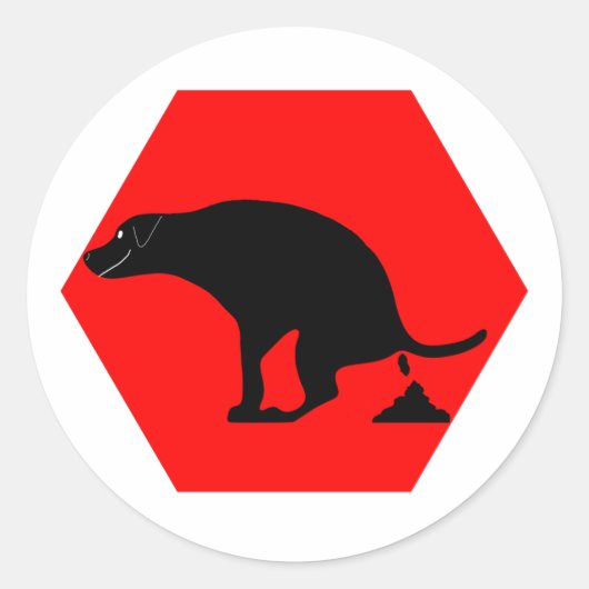 Waarschuwing Dog Pooping Ronde Sticker (Voorkant)