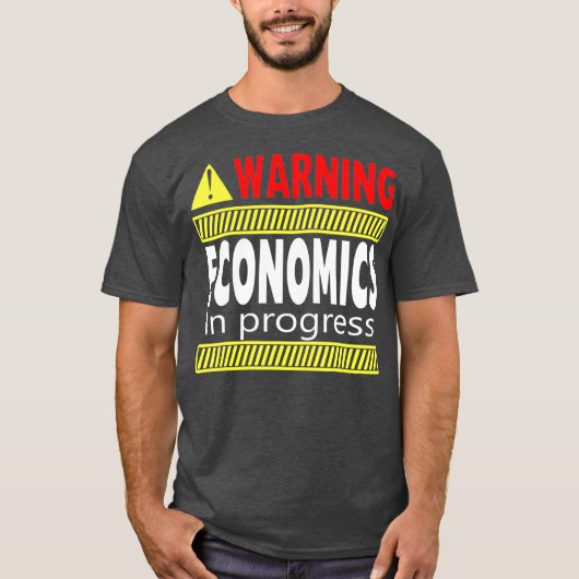 Waarschuwing economen in stand gehouden academisch t-shirt (Voorkant)