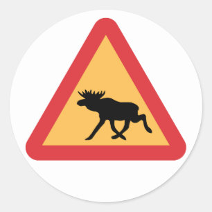 Waarschuwing Elks, verkeersbord, Zweden Ronde Sticker