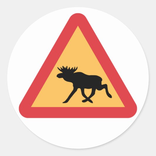 Waarschuwing Elks, verkeersbord, Zweden Ronde Sticker (Voorkant)