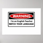 Waarschuwing Engelse leraar Poster (Voorkant)
