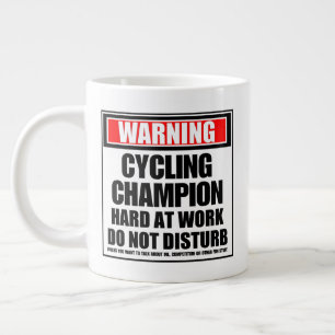 Waarschuwing fietsen op hard werken grote koffiekop