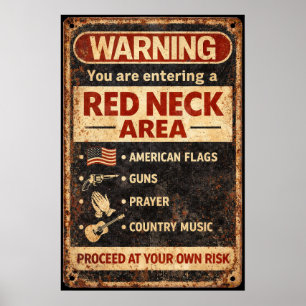Waarschuwing: gebied voor rednecks vintage retro g poster