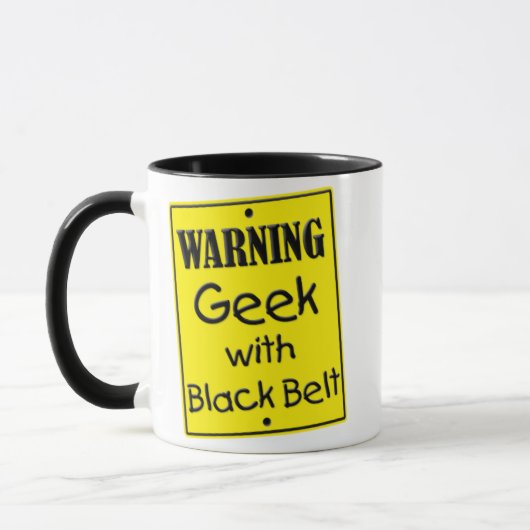Waarschuwing Geek met zwarte gordel Mok (Links)