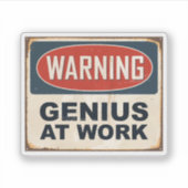Waarschuwing Genius op het werk Sticker (Voorkant)