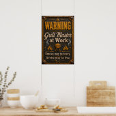 Waarschuwing, Grill Meester aan het Werk Poster (Keuken)