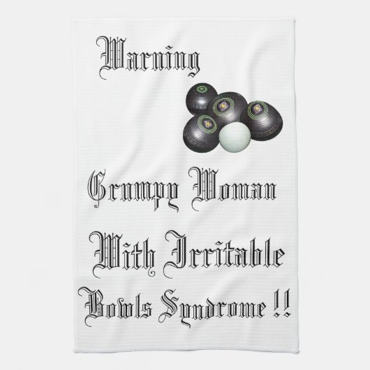 Waarschuwing Grumpy Bowls vrouw met prikkelbare ko Theedoek (Verticaal)