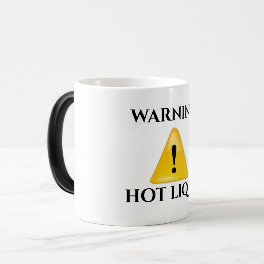 Waarschuwing: hete vloeistof magische mok (Voorkant links)