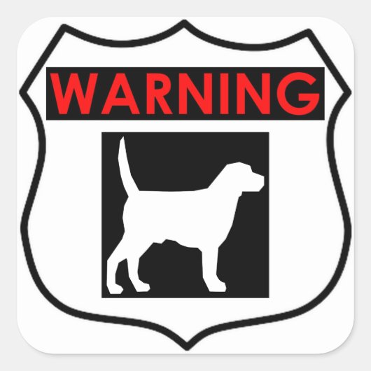 WAARSCHUWING HOND GLANZENDE VIERKANTE STICKER (Voorkant)