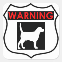WAARSCHUWING HOND GLANZENDE VIERKANTE STICKER