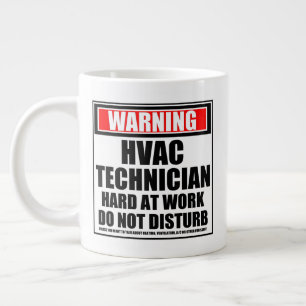Waarschuwing HVAC-technicus hard op het werk Grote Koffiekop