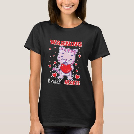 Waarschuwing I Steal Hearts Cat Funny T-shirt (Voorkant)