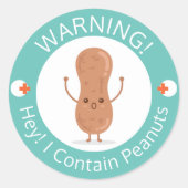 Waarschuwing Ik bevat pinda's! Pinda Allergie Voed Ronde Sticker (Voorkant)