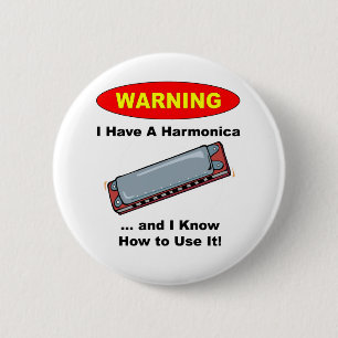 Waarschuwing! Ik heb een Harmonica... Ronde Button 5,7 Cm