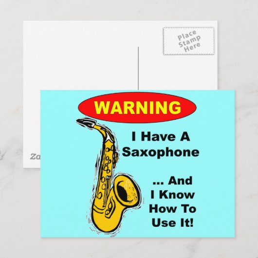 Waarschuwing. Ik heb een saxofoon.. Briefkaart (Voorkant / Achterkant)