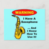 Waarschuwing. Ik heb een saxofoon.. Briefkaart (Voorkant)