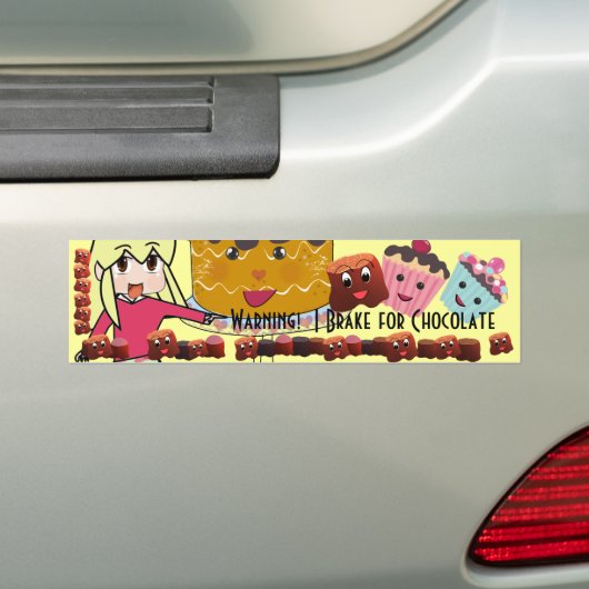 Waarschuwing Ik rem voor Chocolate Chibi - Geperso Bumpersticker (Op auto)