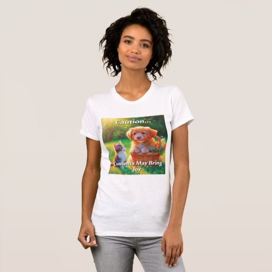 Waarschuwing...Inhoud kan vreugde geven T-shirt (Voorkant volledig)
