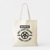 Waarschuwing kan beginnen met praten over fietsen tote bag (Achterkant)