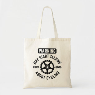 Waarschuwing kan beginnen met praten over fietsen tote bag