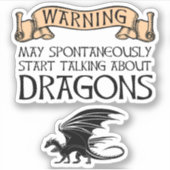 Waarschuwing: kan gaan praten over draken sticker (Voorkant)