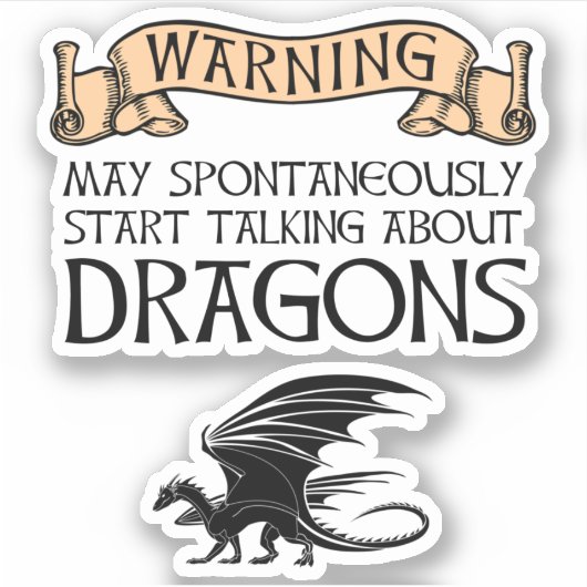 Waarschuwing: kan gaan praten over draken sticker (Voorkant)