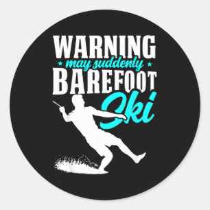Waarschuwing kan plotseling zonder schoenen skiën ronde sticker