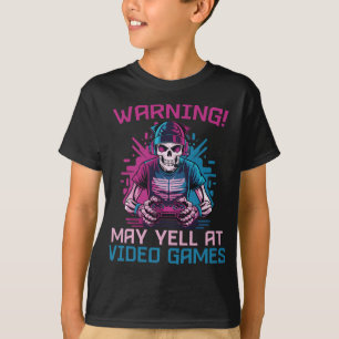 Waarschuwing Kan Schreeuwen Bij Videogames Skeleto T-shirt