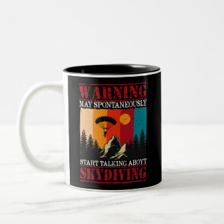 Waarschuwing kan spontaan beginnen met skydiven tweekleurige koffiemok