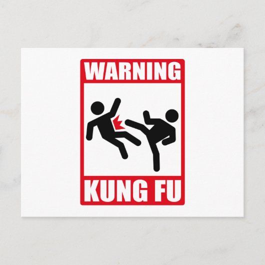 waarschuwing kung fu briefkaart (Voorkant)