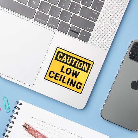 Waarschuwing Laag plafond Sticker (Laptop met iPhone)