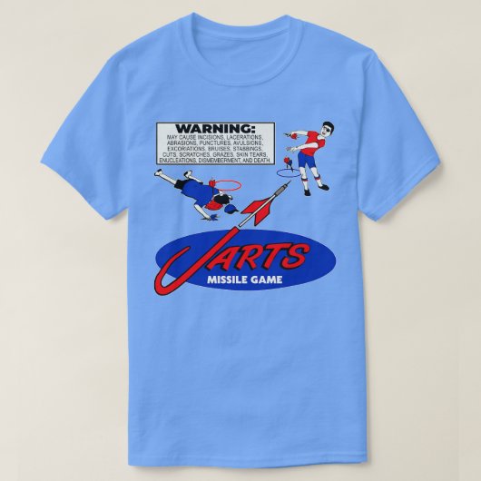 Waarschuwing Label Lawn Jarts raketspel T-shirt (Design voorkant)