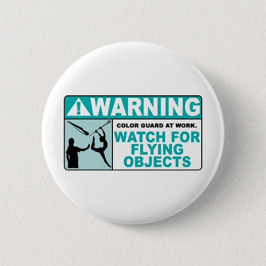 Waarschuwing: let op vliegende objecten! ronde button 5,7 cm (Voorkant)