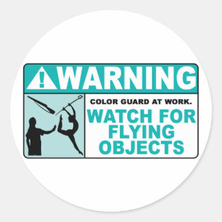 Waarschuwing: let op vliegende objecten! ronde sticker