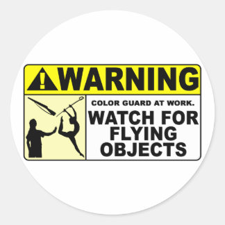 WAARSCHUWING Let op vliegende objecten! Ronde Sticker