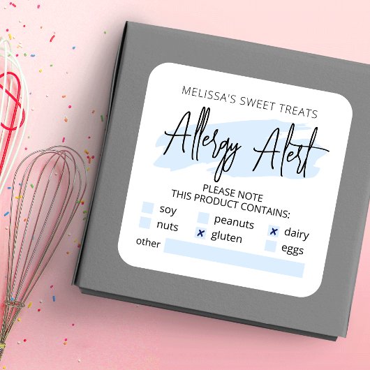 Waarschuwing lichte blauwe Waterverf allergie Vierkante Sticker