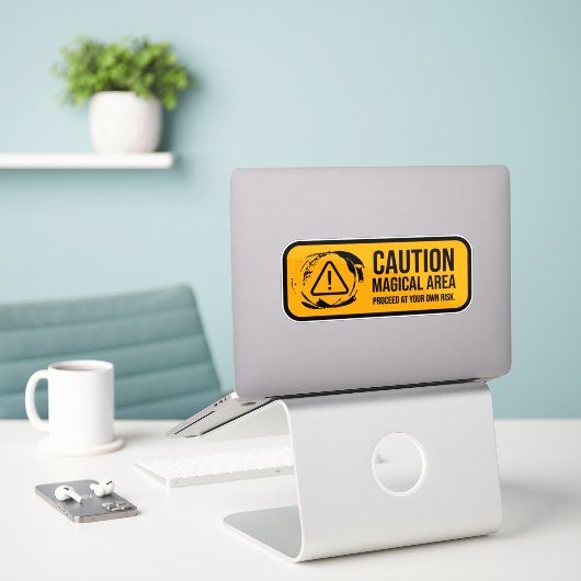 Waarschuwing Magisch Gebied Wegbord Sticker (Laptop op bureau)