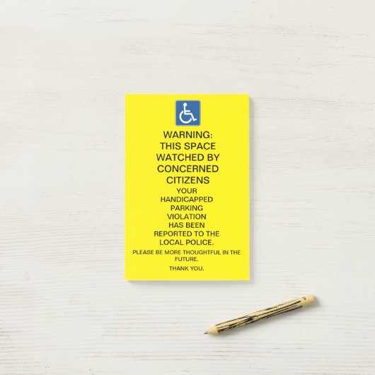 WAARSCHUWING MET BEHULP VAN PARKEERINSCHRIJVING POST-IT® NOTES (Op bureau)