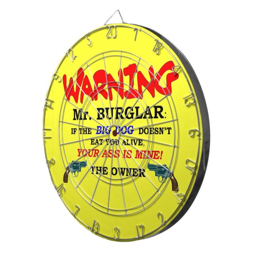 WAARSCHUWING MR INBREKER DARTBORD (Voorkant Rechts)