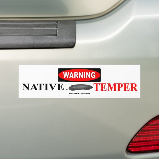 WAARSCHUWING NATIVE TEMPER BUMPERSTICKER (Op auto)