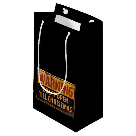 WAARSCHUWING Niet openen Tot Kerstmis niet tekenen Klein Cadeauzakje (Voorkant Gekanteld)
