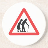 WAARSCHUWING Oudere Mensen - UK Verkeersbord Zandsteen Onderzetter (Voorkant)