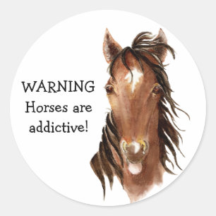 Waarschuwing! Paarden zijn verslavend! Grappig Paa Ronde Sticker