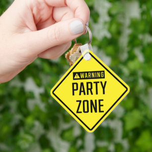 Waarschuwing Party Zone Metalen Vierkante Sleutelh Sleutelhanger