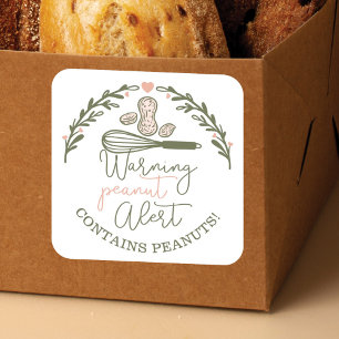Waarschuwing Peanut Alert - Bakkerij Peanut Allerg Vierkante Sticker