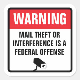 Waarschuwing Postdiefstal Federaal Misdrijf Leveri Vierkante Sticker