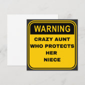 Waarschuwing Sign Crazy Aunt beschermt haar nicht Bedankkaart (Voorkant / Achterkant)