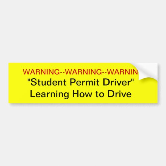 Waarschuwing Student autormit driver Bumpersticker (Voorkant)