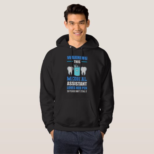 Waarschuwing tandassistent houdt van tandheelkunde hoodie (Voorkant volledig)