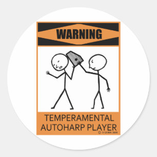 Waarschuwing Temperamental Autoharp Player Ronde Sticker